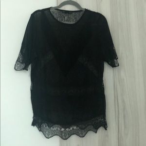 Black lace top sheer with tassels